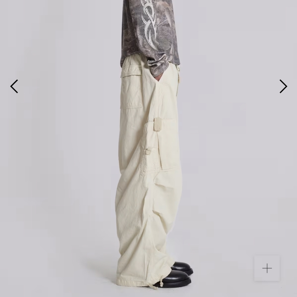 Jaded London Pants Mens S Beige Baggy Utility Cargo Parachute Paratrooper - Picture 3 of 11